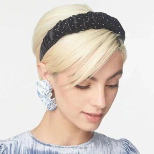 Lele Sadoughi NWT Jet Dot Velvet “Kelly” Black Headband Gold Accents One Size